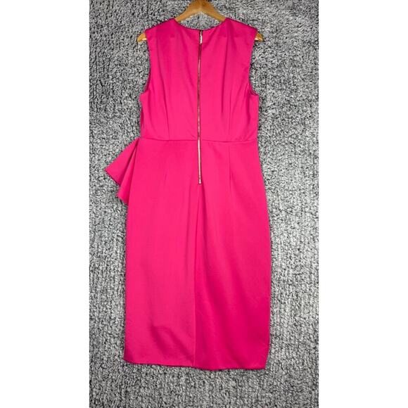NWT Alexia Admor Valeria Dress Hot Pink Crew Neck Slit Thigh Knee Length Size XL - Picture 3 of 12